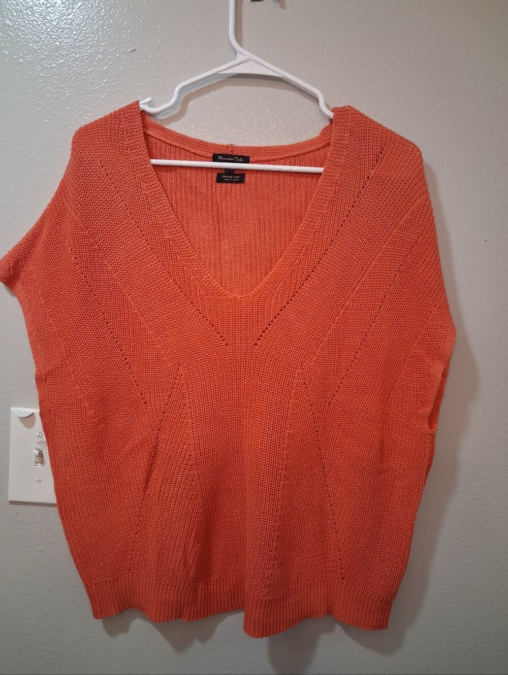 Massimo Dutti Coral-Orange V-Neck Knit Sweater